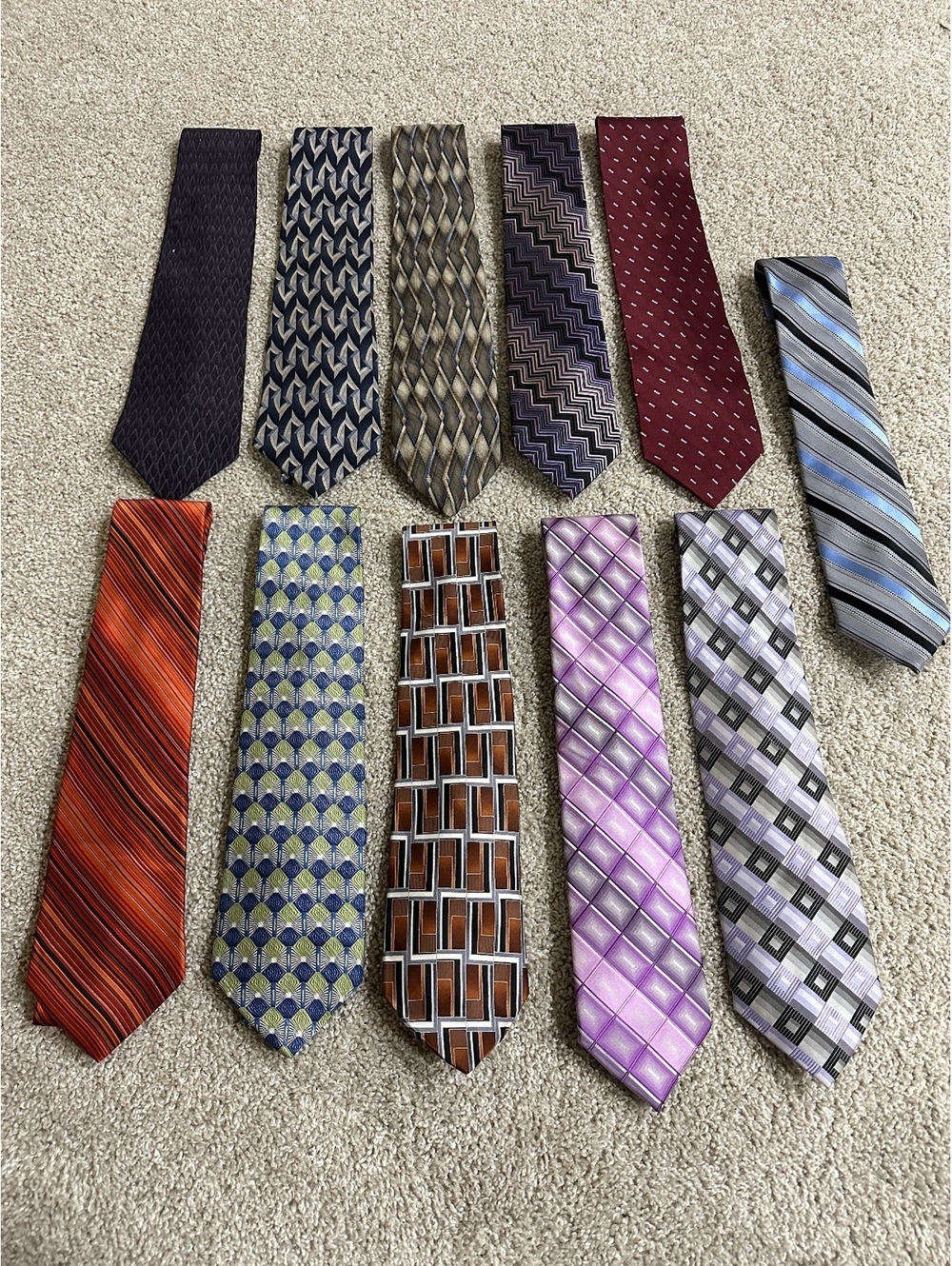 Set of 11 Men's Stafford Silk Neck Ties in Various Patterns and Colors
